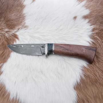 Damaskus jaktkniv 9,7 cm valnöt/lönn