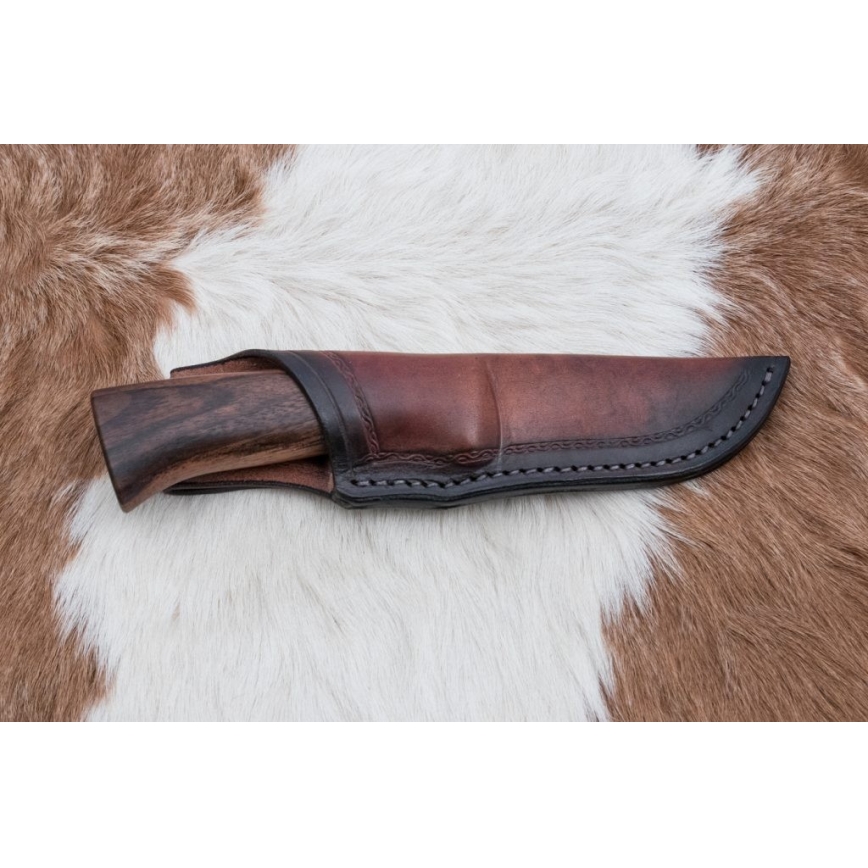 Damaskus jaktkniv 9,7 cm valnöt/lönn