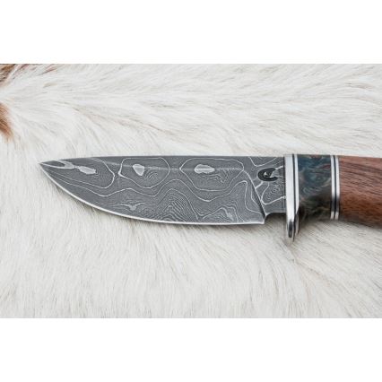 Damaskus jaktkniv 9,7 cm valnöt/lönn