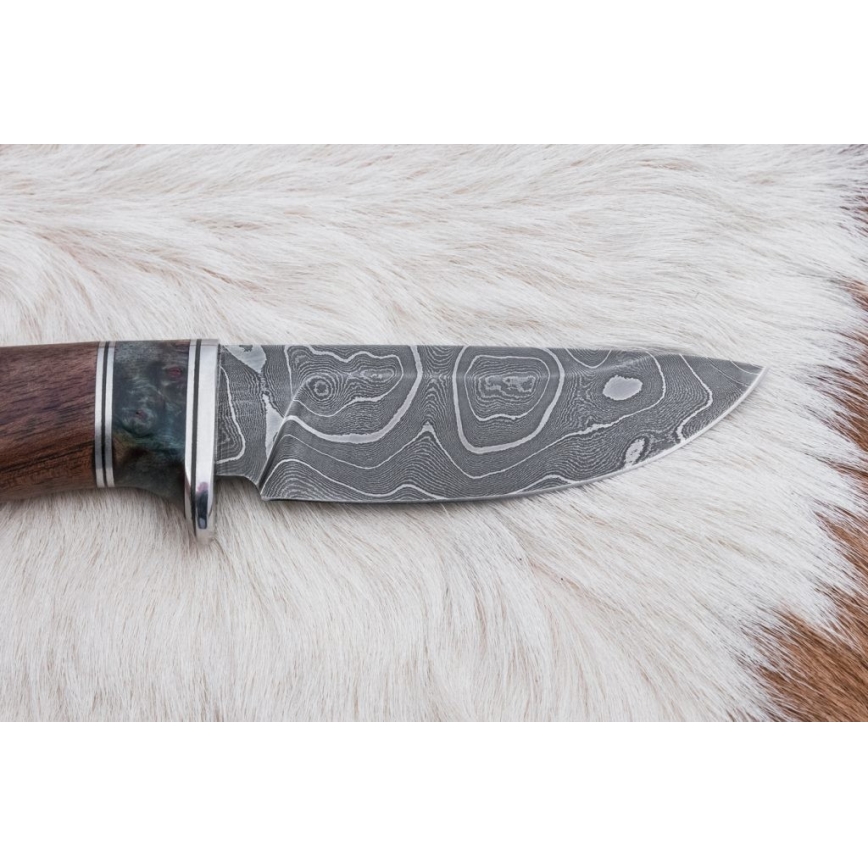 Damaskus jaktkniv 9,7 cm valnöt/lönn