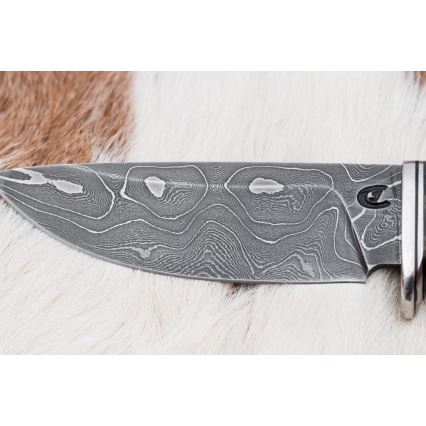 Damaskus jaktkniv 9,7 cm valnöt/lönn
