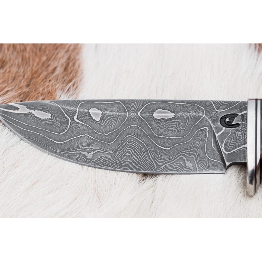 Damaskus jaktkniv 9,7 cm valnöt/lönn