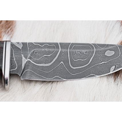 Damaskus jaktkniv 9,7 cm valnöt/lönn