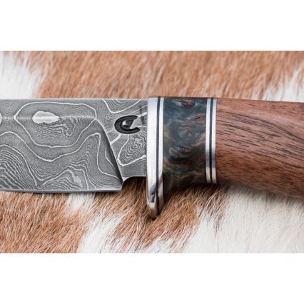Damaskus jaktkniv 9,7 cm valnöt/lönn