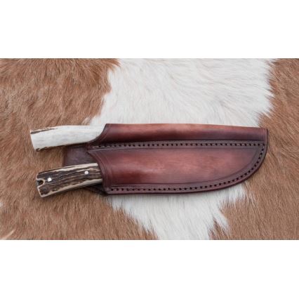 Damaskus jaktsändningskniv med minisåg 12 cm renhorn