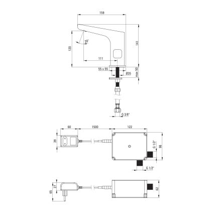 Deante BQH_029V - Beröringsfri tvättställsblandare med temperaturreglering HIACYNT 230/6V skinande krom