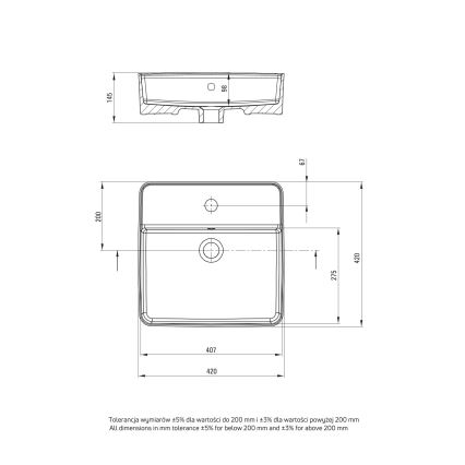 Deante CGS_6U4B - Bänkvask med en hole SQUARE 42x42 cm keramik/vit