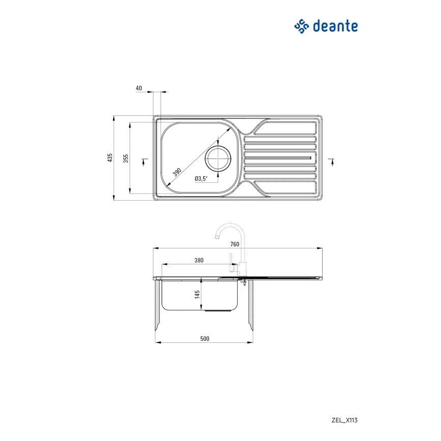 Deante ZEL_0113 - Diskho för kök LEGATO 43,5x76 cm satin