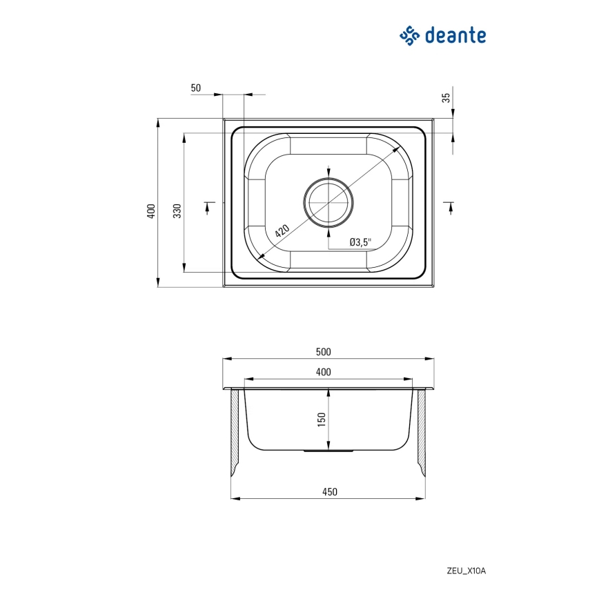 Deante ZEU_010A - Diskho för kök TECHNO 40x50 cm satin