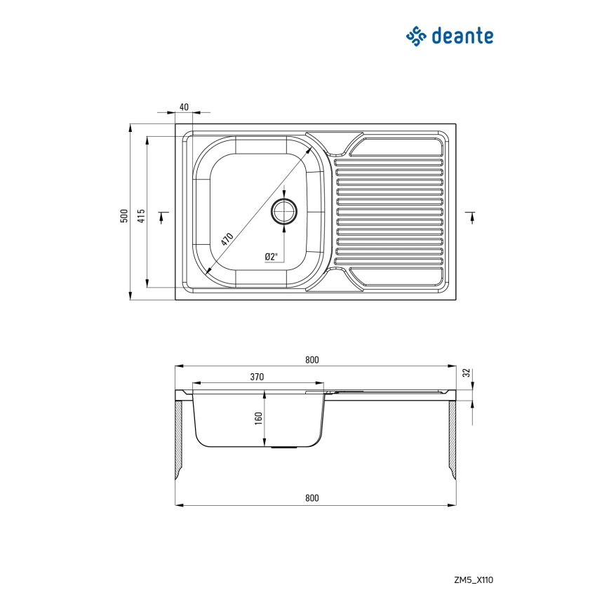Deante ZM5_3110 - Diskho för kök TANGO 50x80 cm decor