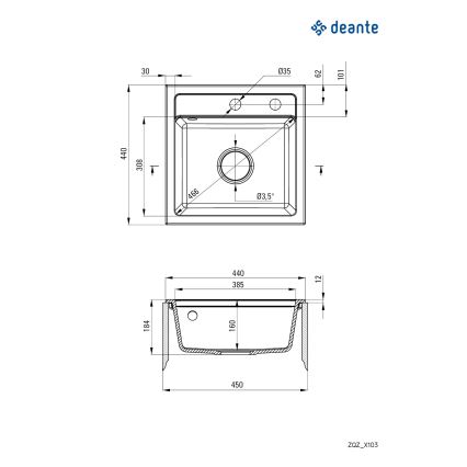 Deante ZQZ_T103 - Diskho ZORBA 44x44 cm, granit/antracit