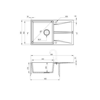 Deante ZRC_S11A - Diskho för kök CORIO 50x86 cm granit/metallisk grå