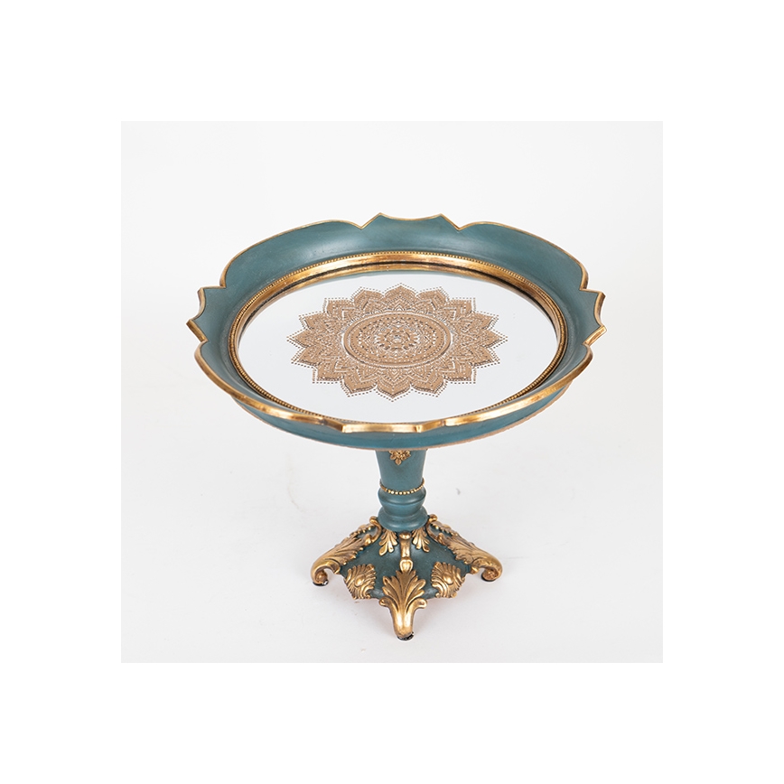 Dekorativt bricka diameter 24,7 cm grön/guld