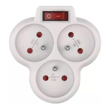 Delat uttag med strömbrytare 3x10A/230V