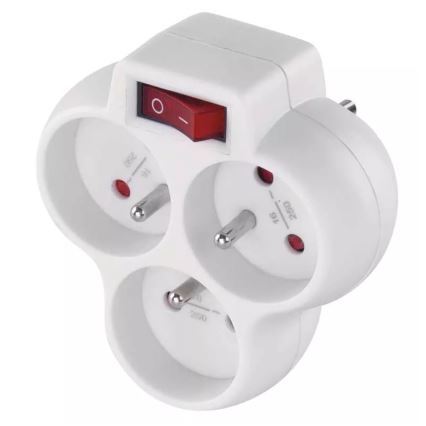 Delat uttag med strömbrytare 3x10A/230V