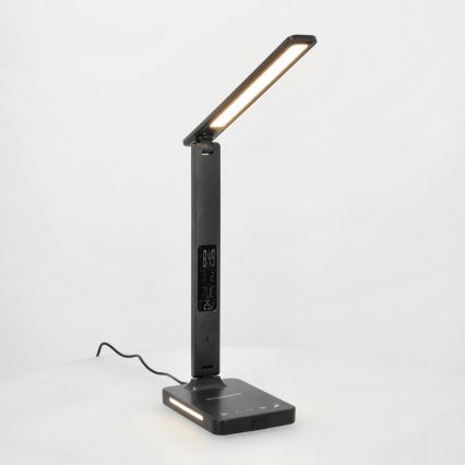 LED Dimbar bordslampa med trådlös laddning QI, display och USB port LED/7W/230V 3000-6000K svart