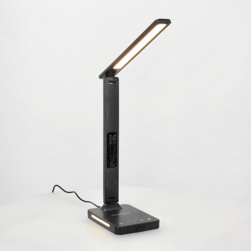 LED Dimbar bordslampa med trådlös laddning QI, display och USB port LED/7W/230V 3000-6000K svart
