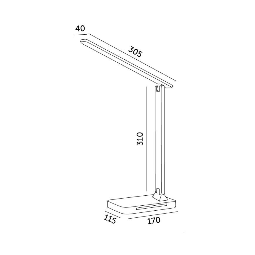 LED Dimbar bordslampa med trådlös laddning QI, display och USB port LED/7W/230V 3000-6000K svart