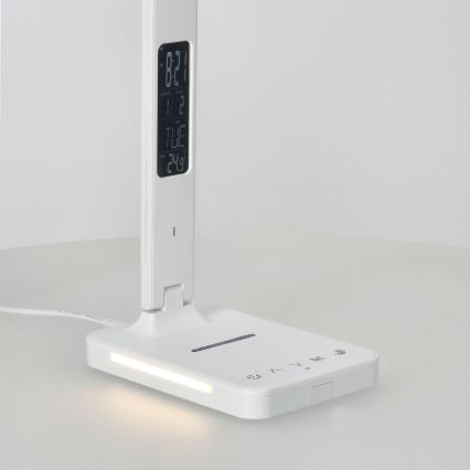 LED Dimbar bordslampa med trådlös laddning QI, display och USB port LED/7W/230V 3000-6000K vit