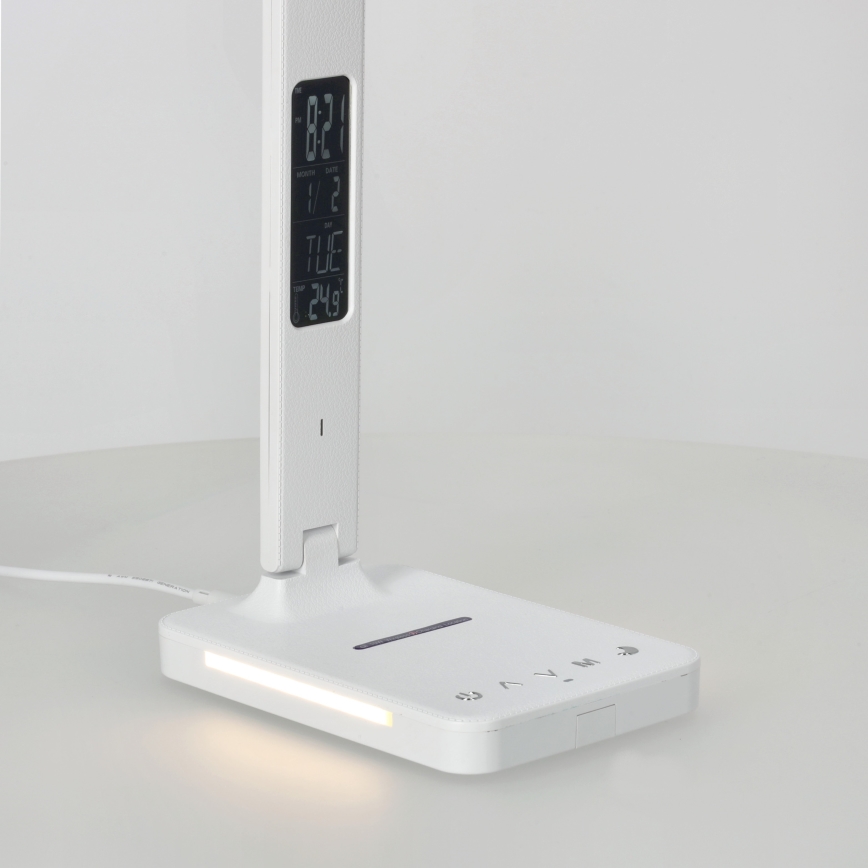 LED Dimbar bordslampa med trådlös laddning QI, display och USB port LED/7W/230V 3000-6000K vit