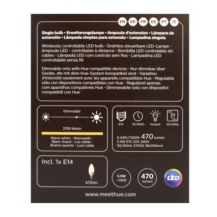 Dimbar LED-lampa Philips Hue Vit E14/5,5W/230V 2700K
