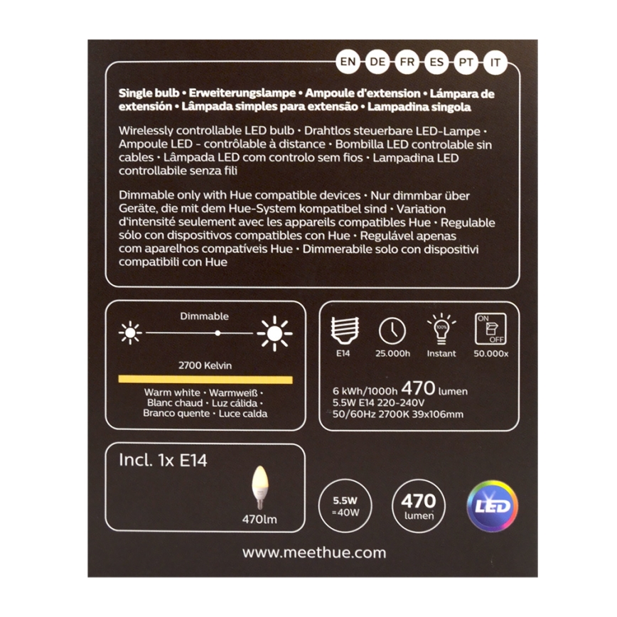 Dimbar LED-lampa Philips Hue Vit E14/5,5W/230V 2700K
