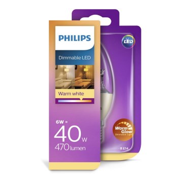 Dimbar LED-lampa Philips Warm Glow E14/6W/230V 2200K-2700K 