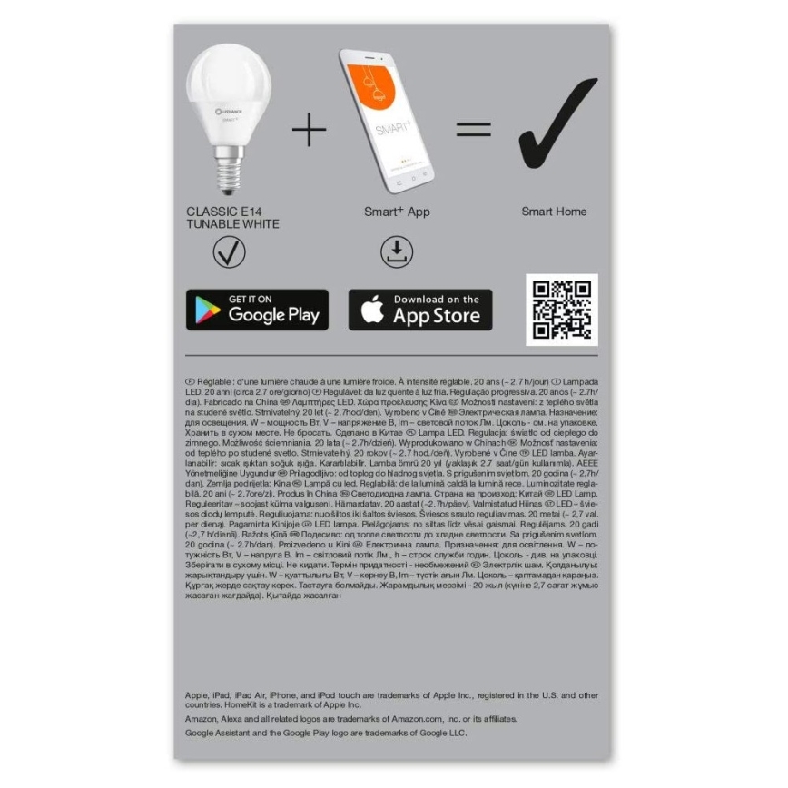Dimbar LED-lampa SMART+ E14/5W/230V 2,700K-6,500K - Ledvance