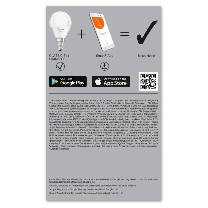 Dimbar LED-lampa SMART+ E14/5W/230V 2,700K - Ledvance