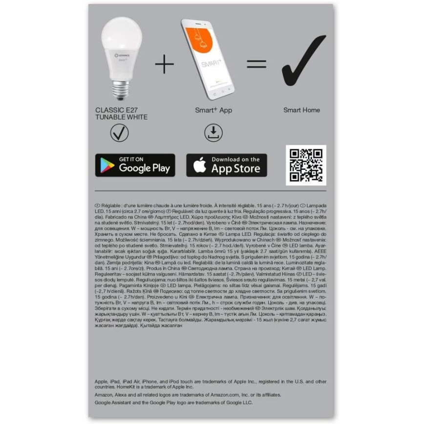 Dimbar LED-lampa SMART+ E27/9.5W/230V 2,700K-6,500K - Ledvance