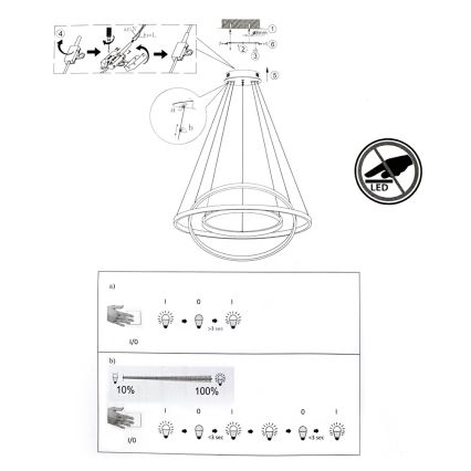 Dimbar LED-lampakrona med snöre CIRCLE 1xLED/15W/230V + LED/20W + LED/25W