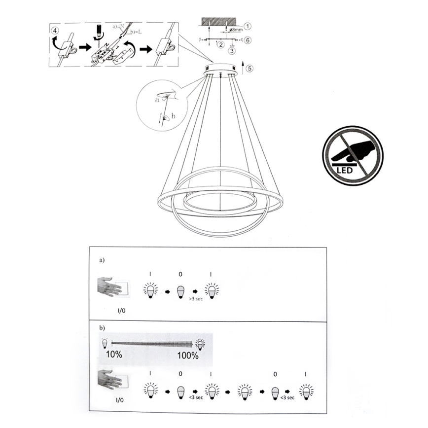 Dimbar LED-lampakrona med snöre CIRCLE 1xLED/15W/230V + LED/20W + LED/25W