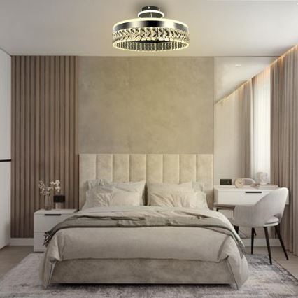 LED Dimbar kristallljuskrona ytmonterad LED/75W/230V 3000-6500K matt krom + fjärrkontroll