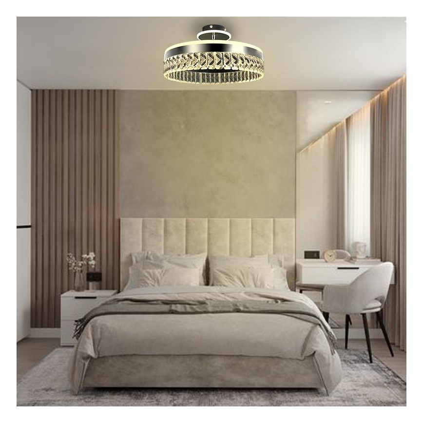 LED Dimbar kristallljuskrona ytmonterad LED/75W/230V 3000-6500K matt krom + fjärrkontroll