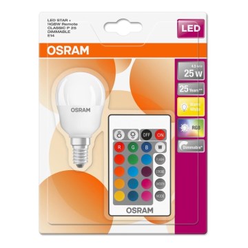 Dimbar RGBW LED-lampa RETROFIT E14/4,5W/230V 2700K + Fjärrstyrd - Osram