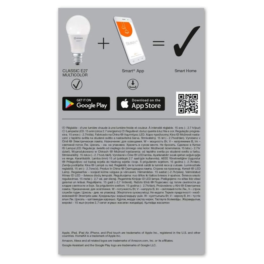 Dimbar RGBW LED-lampa SMART+ E27/9W/230V 2700K-6500K - Ledvance