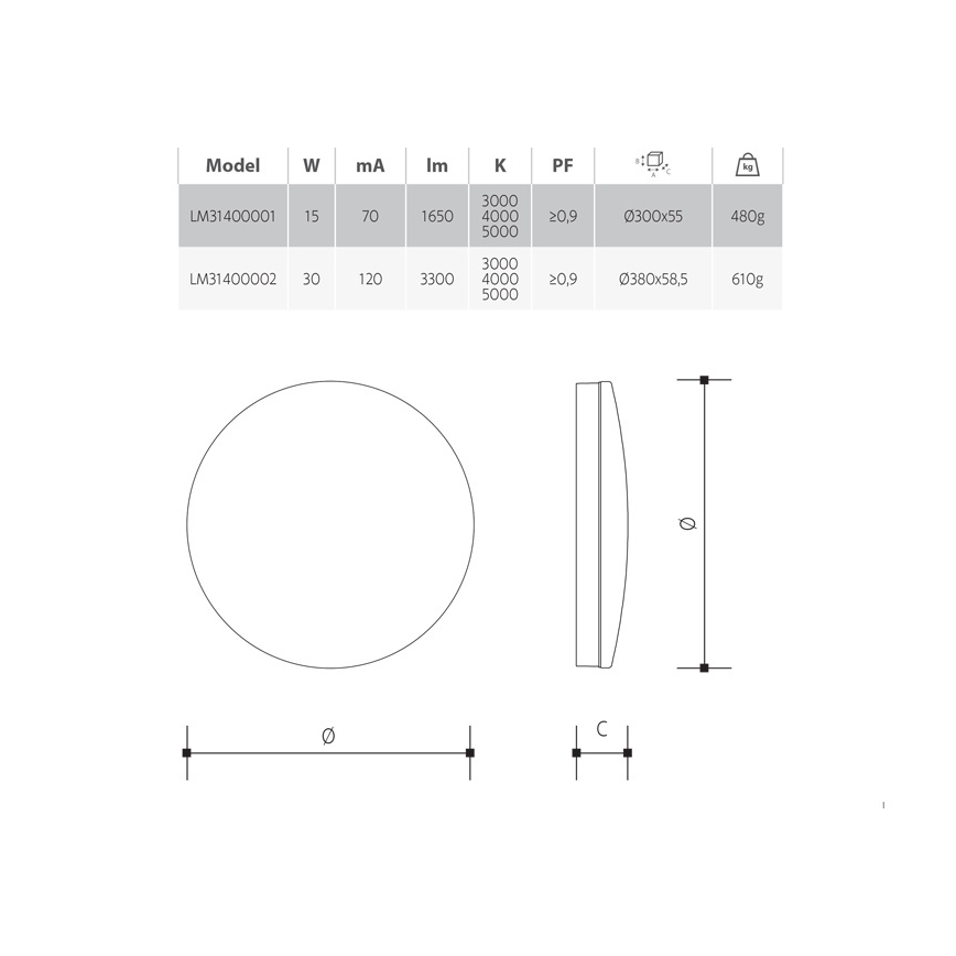 Dimbar LED takarmatur för badrum LED/30W/230V 3000/4000/5000K Ø 38 cm IP54