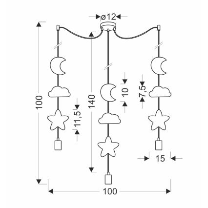 Dječji luster na konopcima TRIO 3xE27/20W/230V gul/blå