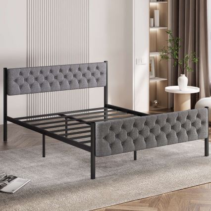 Dubbelsäng i metall KAROM 160x200 cm, grå, maxvikt 200 kg