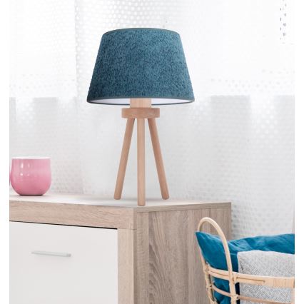 Duolla - Bordslampa BOUCLE 1xE27/15W/230V diameter 28 cm turkos/trä