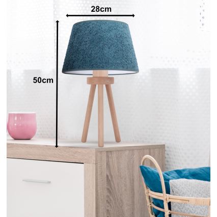 Duolla - Bordslampa BOUCLE 1xE27/15W/230V diameter 28 cm turkos/trä
