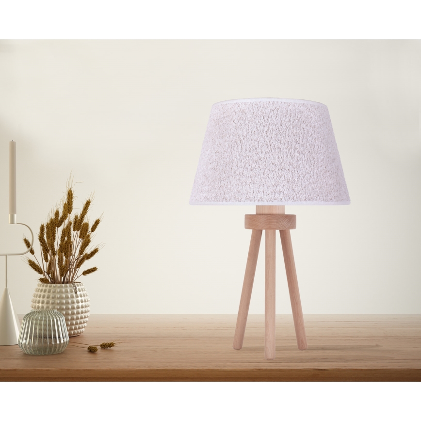 Duolla - Bordslampa BOUCLE 1xE27/15W/230V diameter 28 cm vit/trä