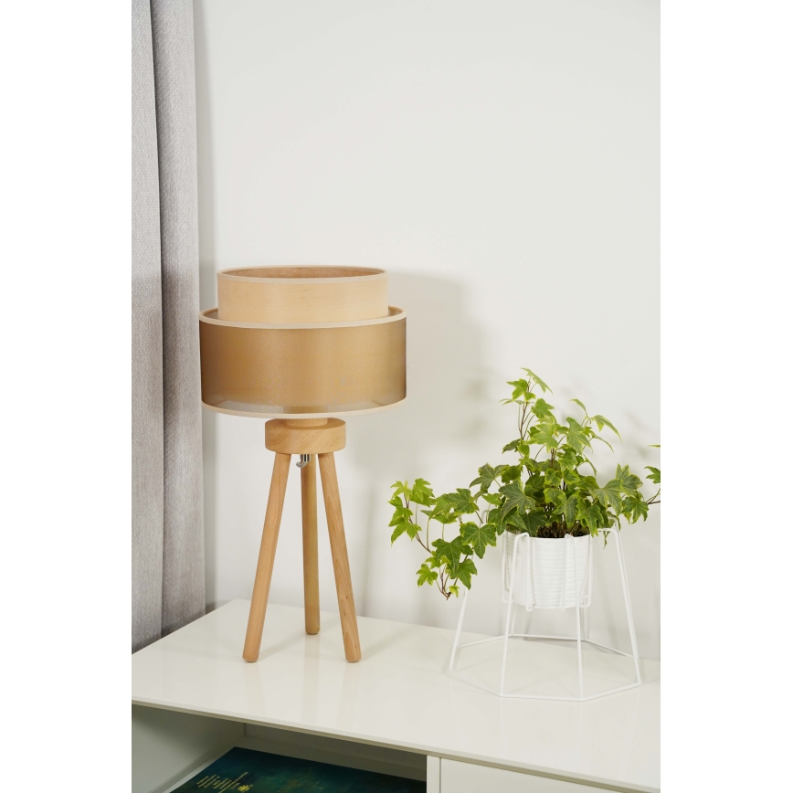 Duolla - Bordslampa WOOD BOHO 1xE27/15W/230V diameter 25 cm koppar/brun/beige