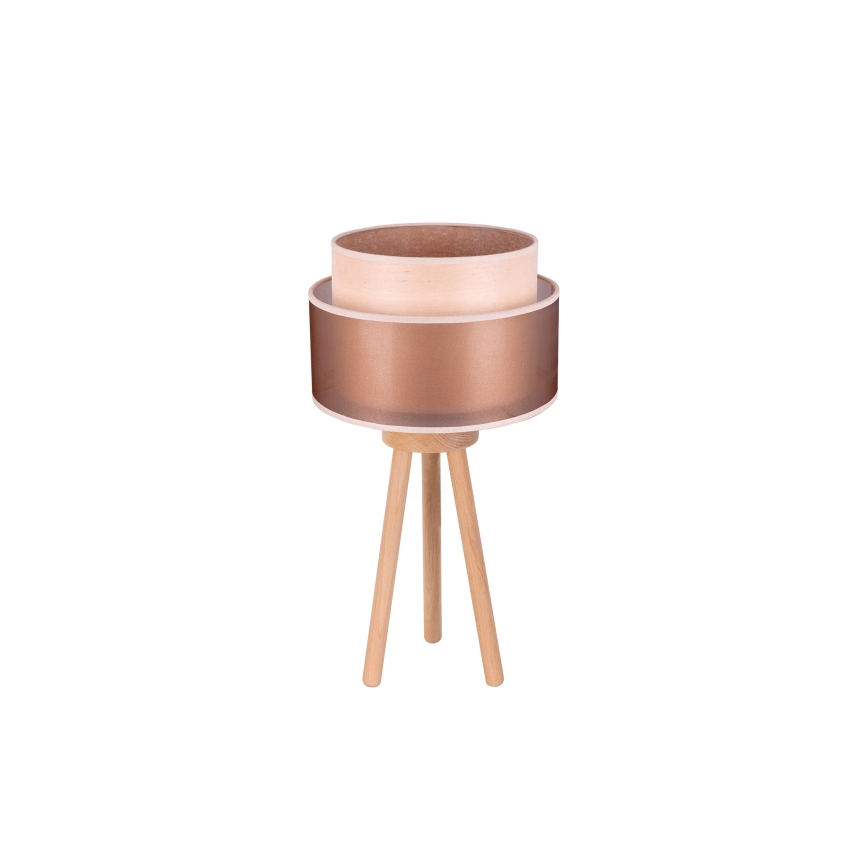 Duolla - Bordslampa WOOD BOHO 1xE27/15W/230V diameter 25 cm koppar/brun/beige