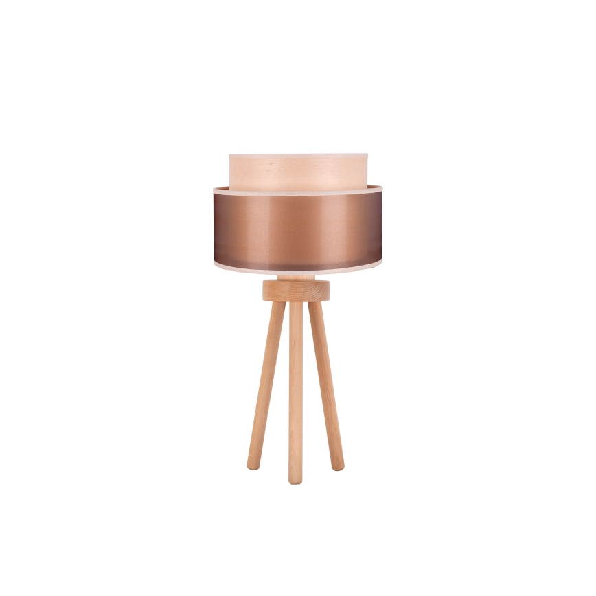 Duolla - Bordslampa WOOD BOHO 1xE27/15W/230V diameter 25 cm koppar/brun/beige