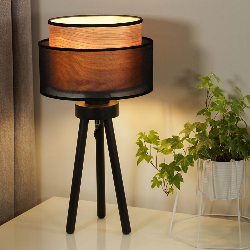 Duolla - Bordslampa WOOD BOHO 1xE27/15W/230V diameter 25 cm svart/beige
