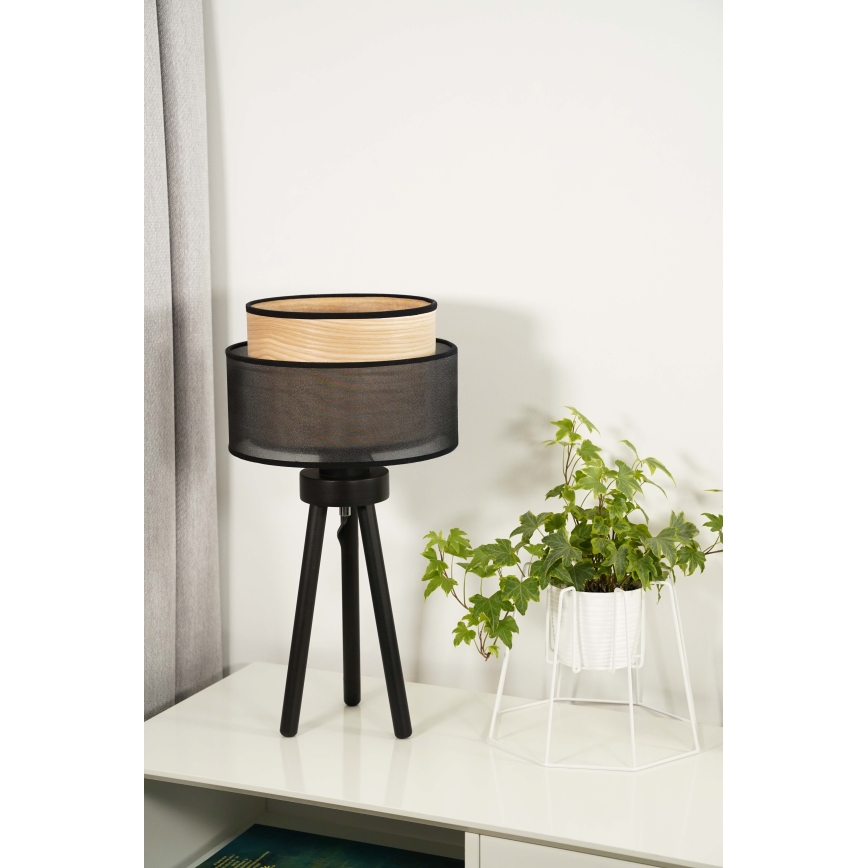 Duolla - Bordslampa WOOD BOHO 1xE27/15W/230V diameter 25 cm svart/beige