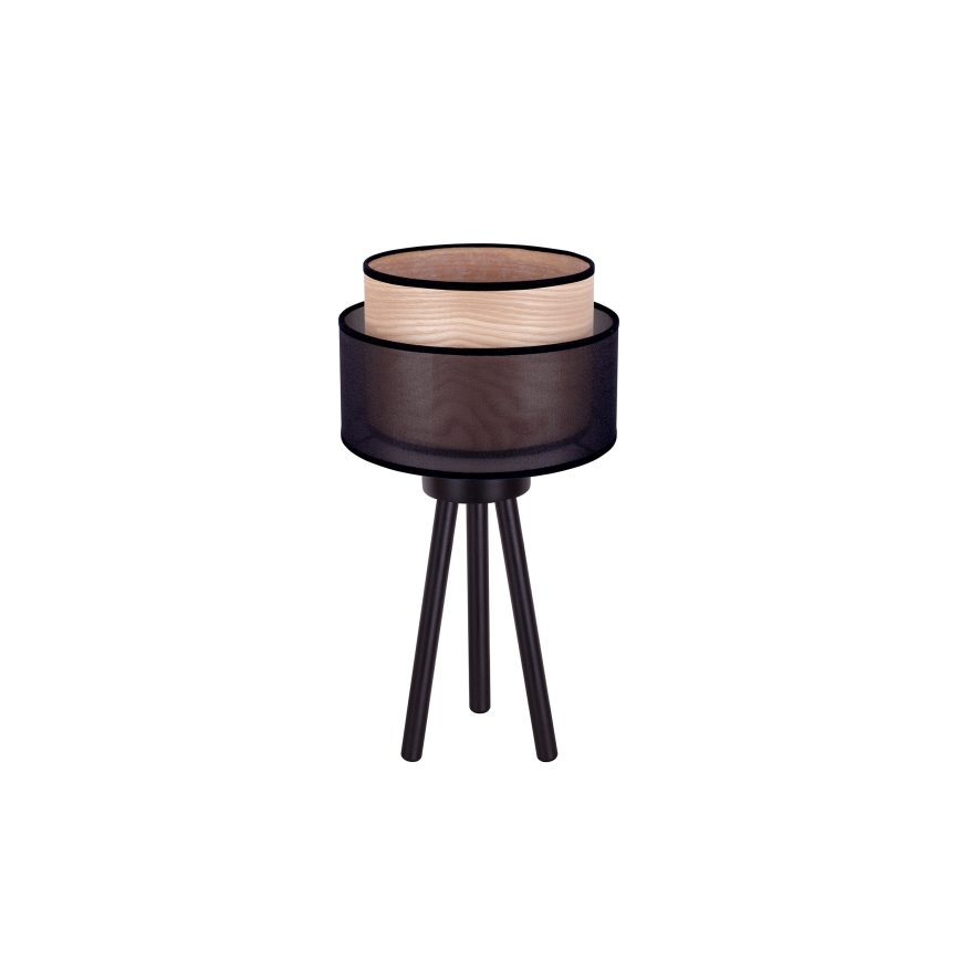 Duolla - Bordslampa WOOD BOHO 1xE27/15W/230V diameter 25 cm svart/beige