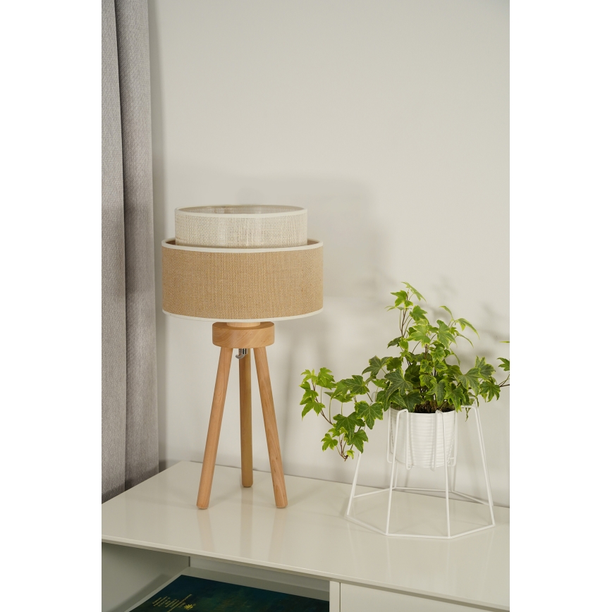 Duolla - Bordslampa YUTE BOHO 1xE27/15W/230V diameter 25 cm brun/grädde