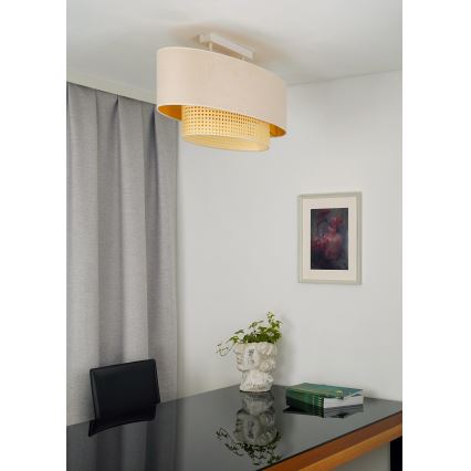 Duolla - Fäst ljuskrona DOUBLE OVAL RATTAN 2xE27/15W/230V grädde/rotting